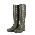 Saint Laurent Women's Diamond Studs Olive Green Rubber Rain Boots 427307 2906 - LUX LAIR