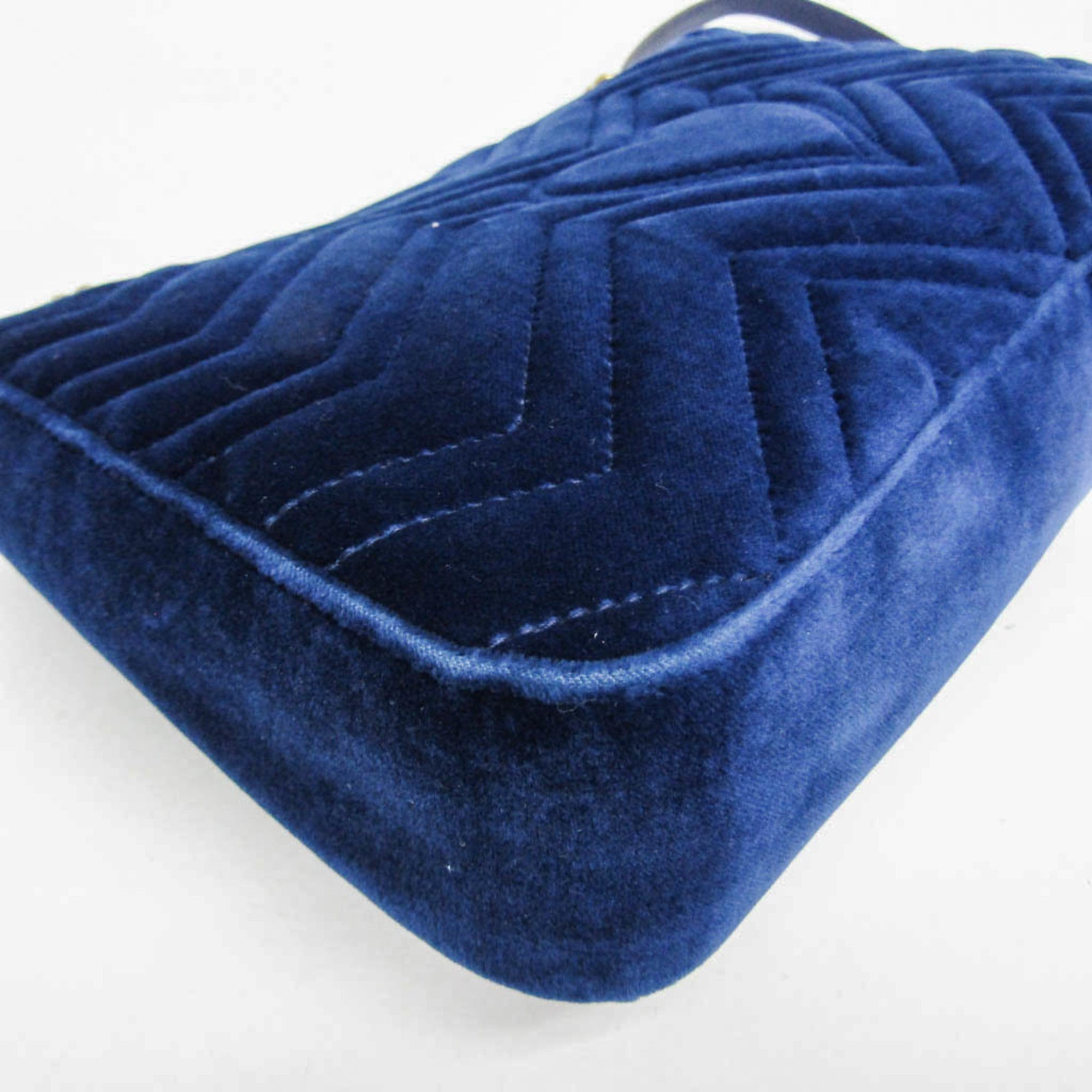 Gucci Gg Marmont Flap Embroidered Matelasse Velvet Blue Velvet Shoulder Bag Bag (Pre-Owned)