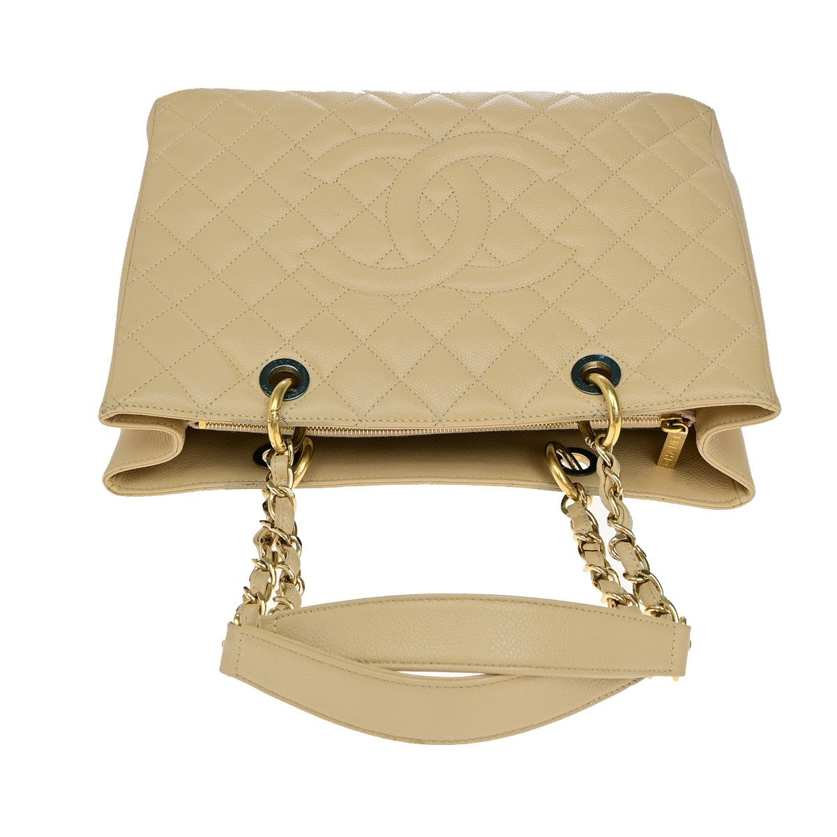 Chanel Grand Shopping Quilted Caviar Beige Leather Tote Bag Bag (Pre-Owned)