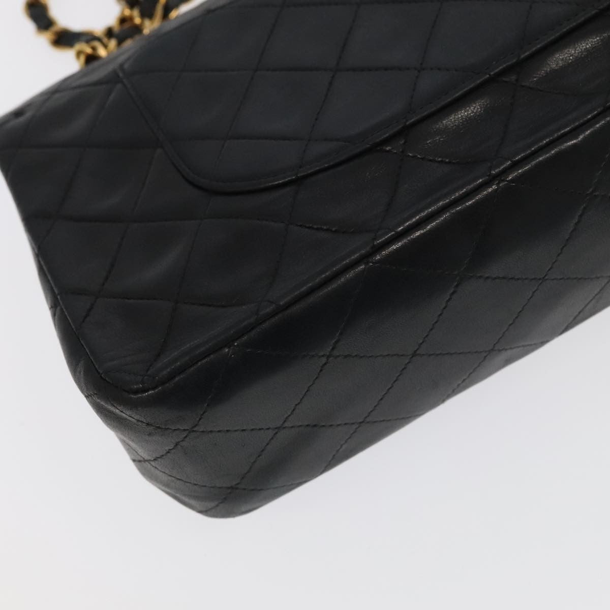 Chanel Vintage Classic Double Flap Quilted Lambskin Black Leather Shoulder Bag Bag (Pre-Owned)