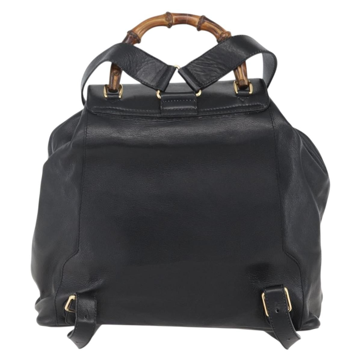 Gucci Vintage Bamboo Leather Black Leather Backpack Bag (Pre-Owned)