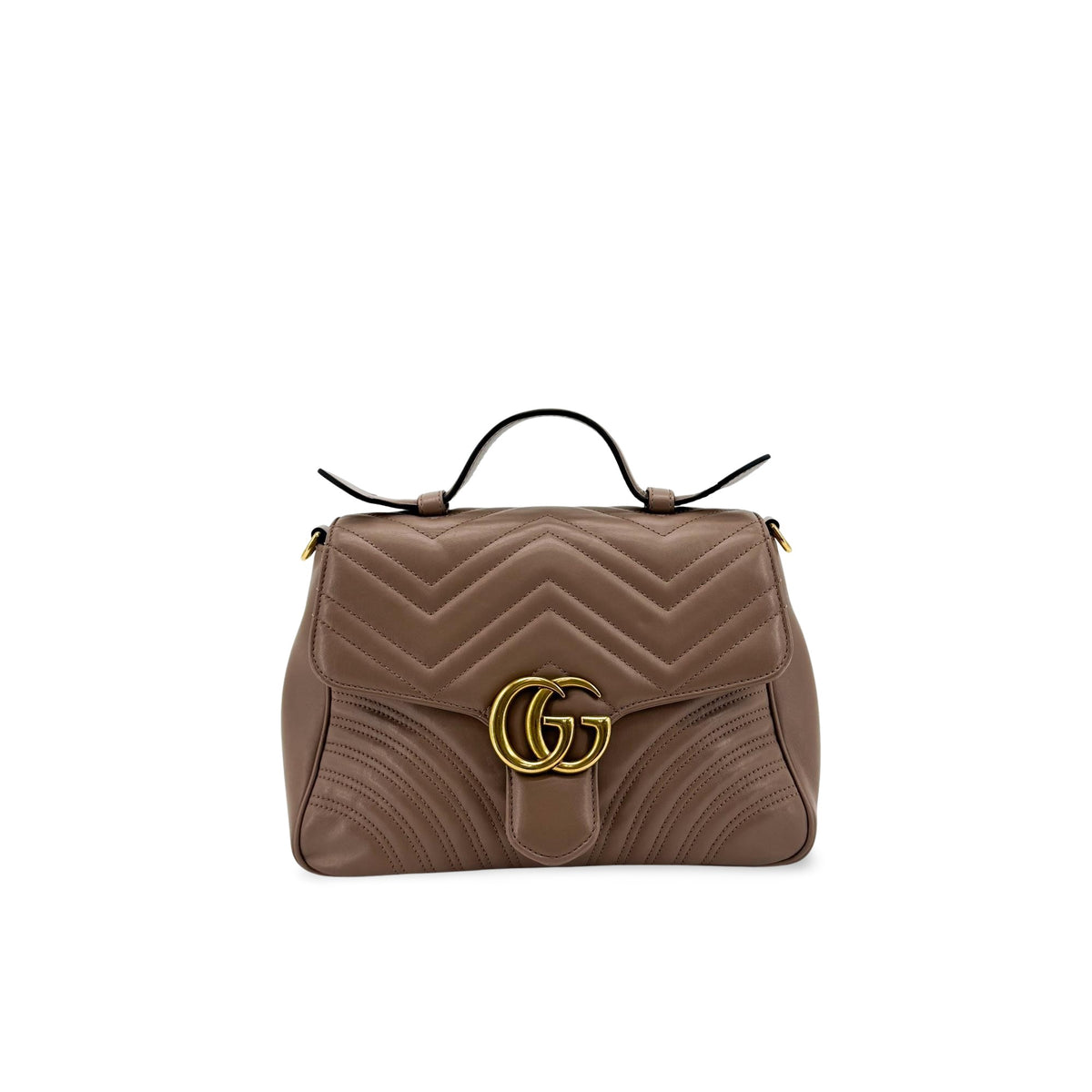 Gucci Gg Marmont Top Handle Flap Matelasse Leather Brown Leather Handbag (Pre-Owned)