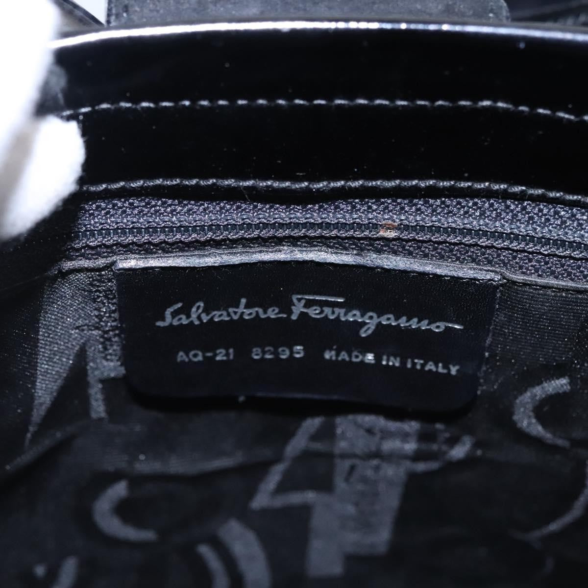 Salvatore Ferragamo Vala Leather Black Patent_Leather Handbag (Pre-Owned)