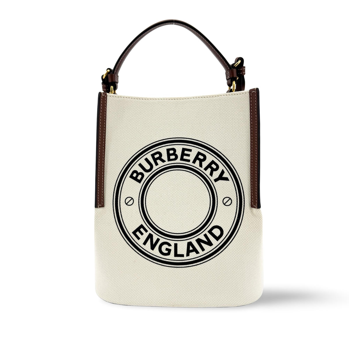 Burberry Peggy Logo Bucket Canvas Beige Canvas Handbag (Pre-Owned)