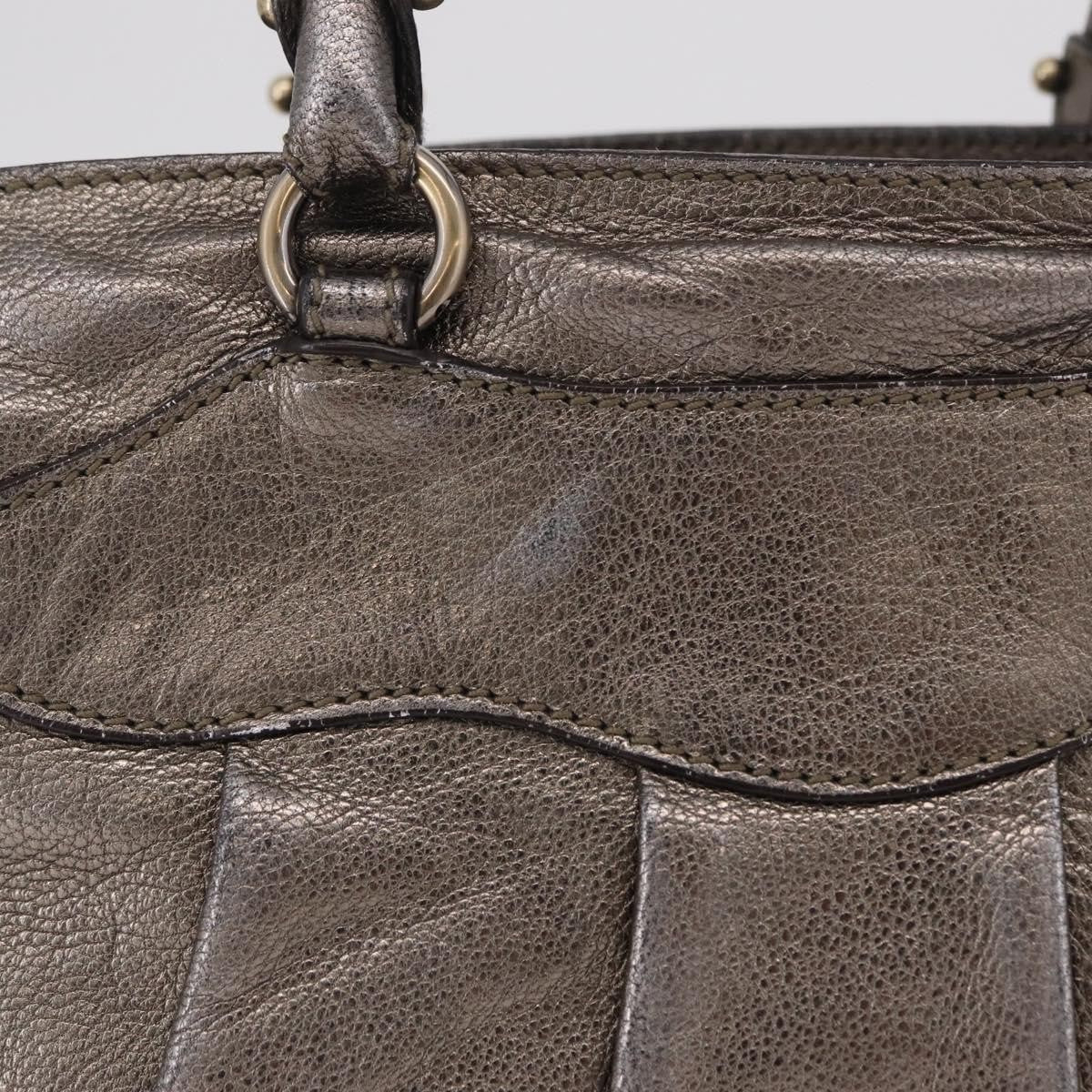 Salvatore Ferragamo Gancini Top Handle Leather Silver Leather Handbag (Pre-Owned)