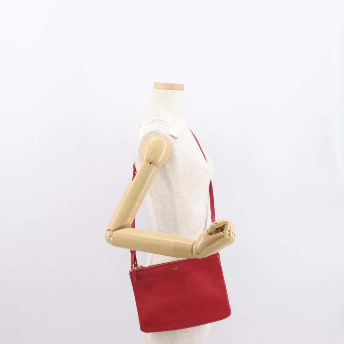Celine Trio Leather Red Leather Shoulder Bag Bag (Pre-Owned)