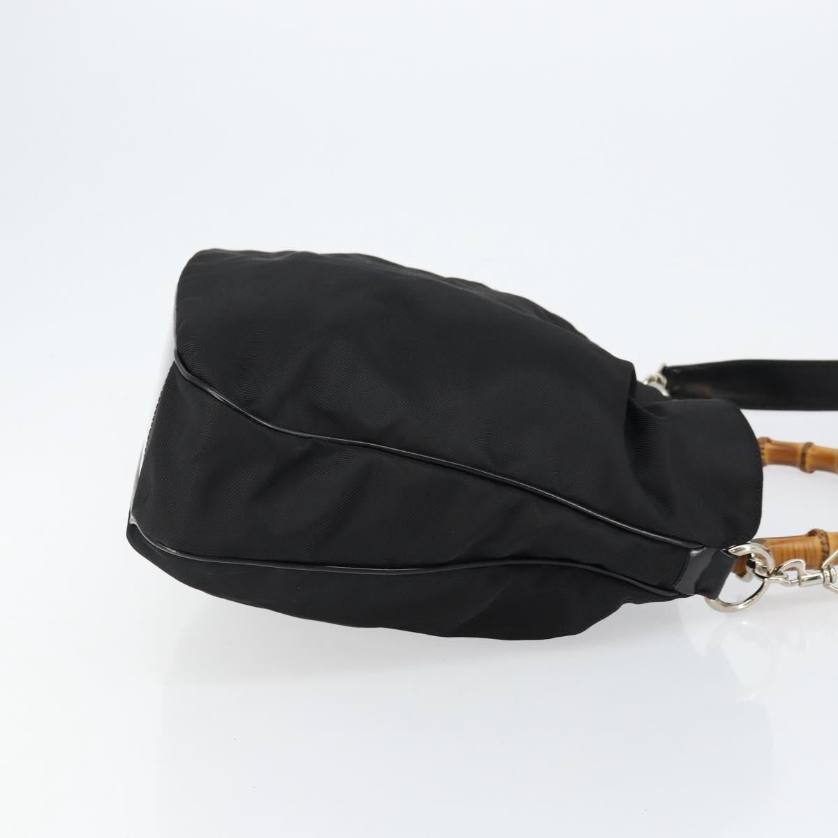 Gucci Vintage Bamboo Handle Open Hobo Nylon Black Nylon Handbag (Pre-Owned)