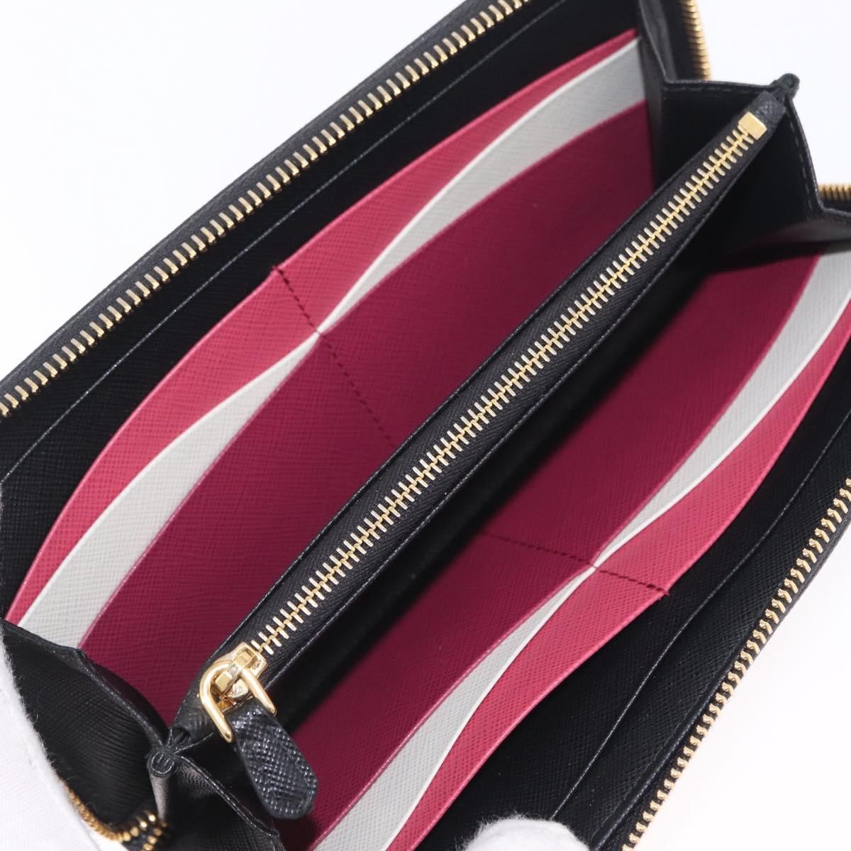 Prada Zip Around Tab Saffiano Leather Black Leather Wallets Accessory (Pre-Owned)
