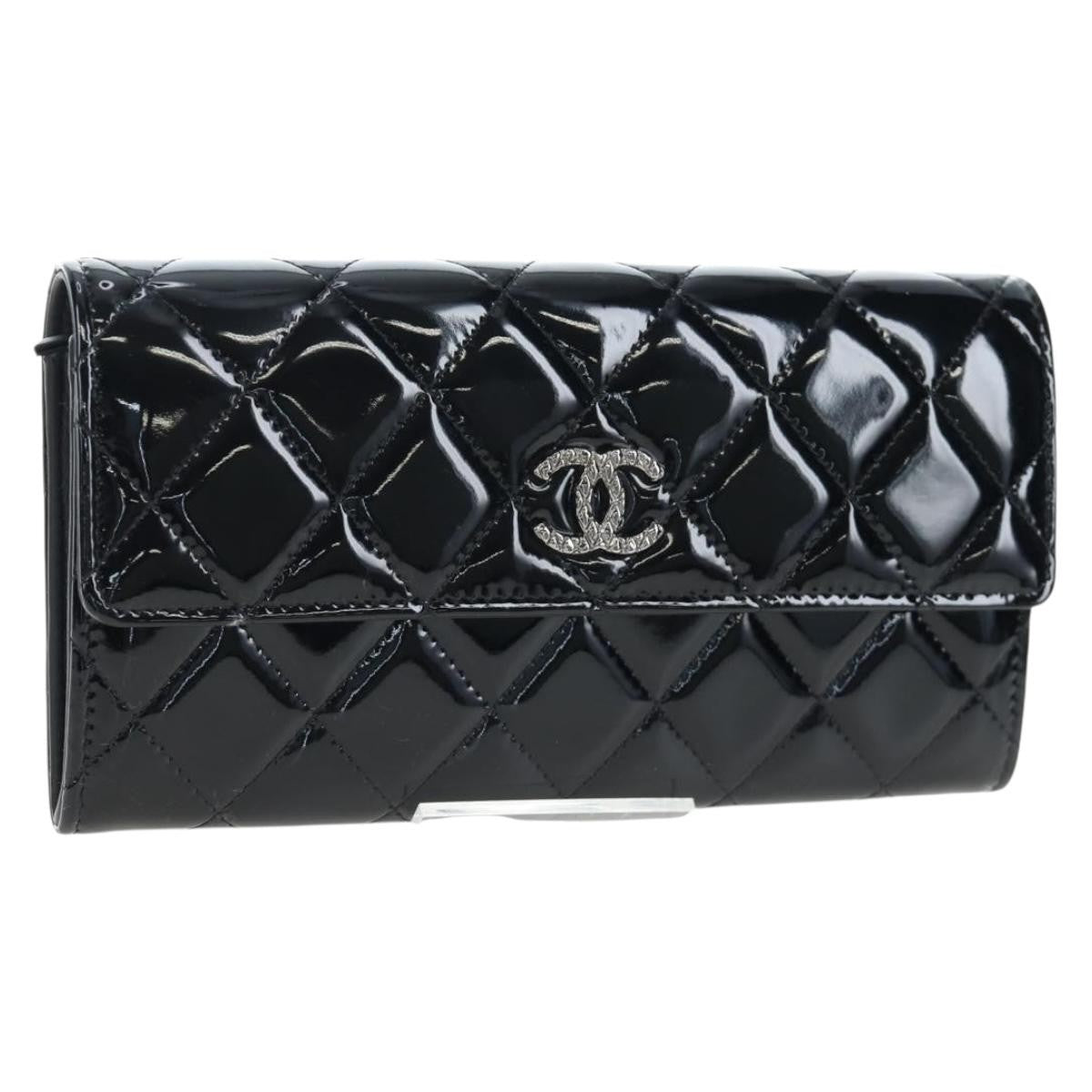 Chanel Cc French Flap Quilted Patent Leather Black Patent_Leather Wallets Accessory (Pre-Owned)