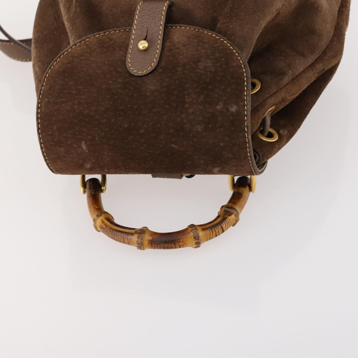 Gucci Gucci Bamboo Daim Brown Suede Backpack Bag (Pre-Owned)
