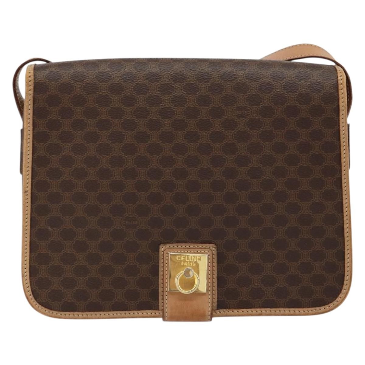 Celine Vintage Macadam Canvas And Leather Brown Canvas Shoulder Bag Bag (Pre-Owned)