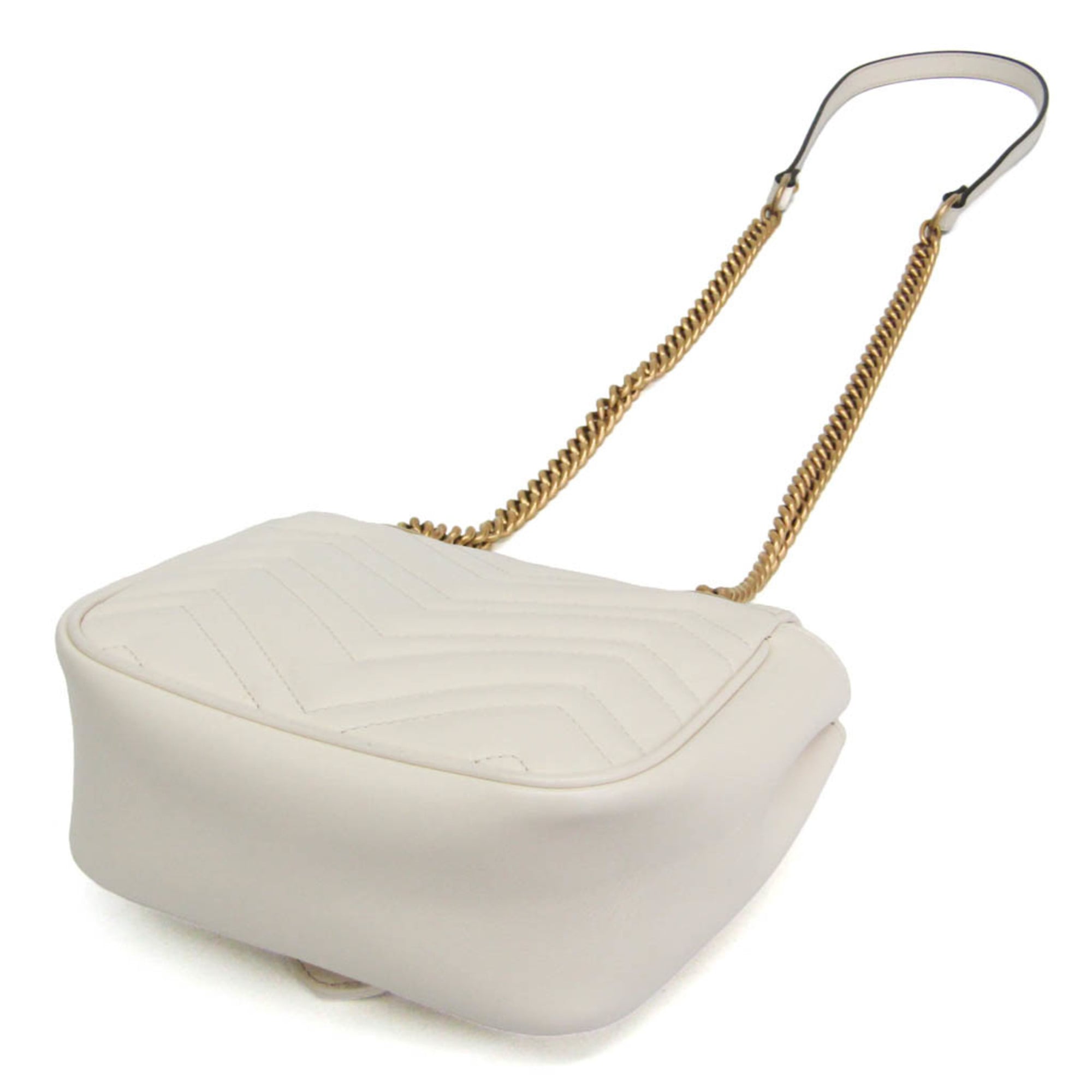 Gucci Gg Marmont Square Flap Matelasse Leather White Leather Shoulder Bag Bag (Pre-Owned)