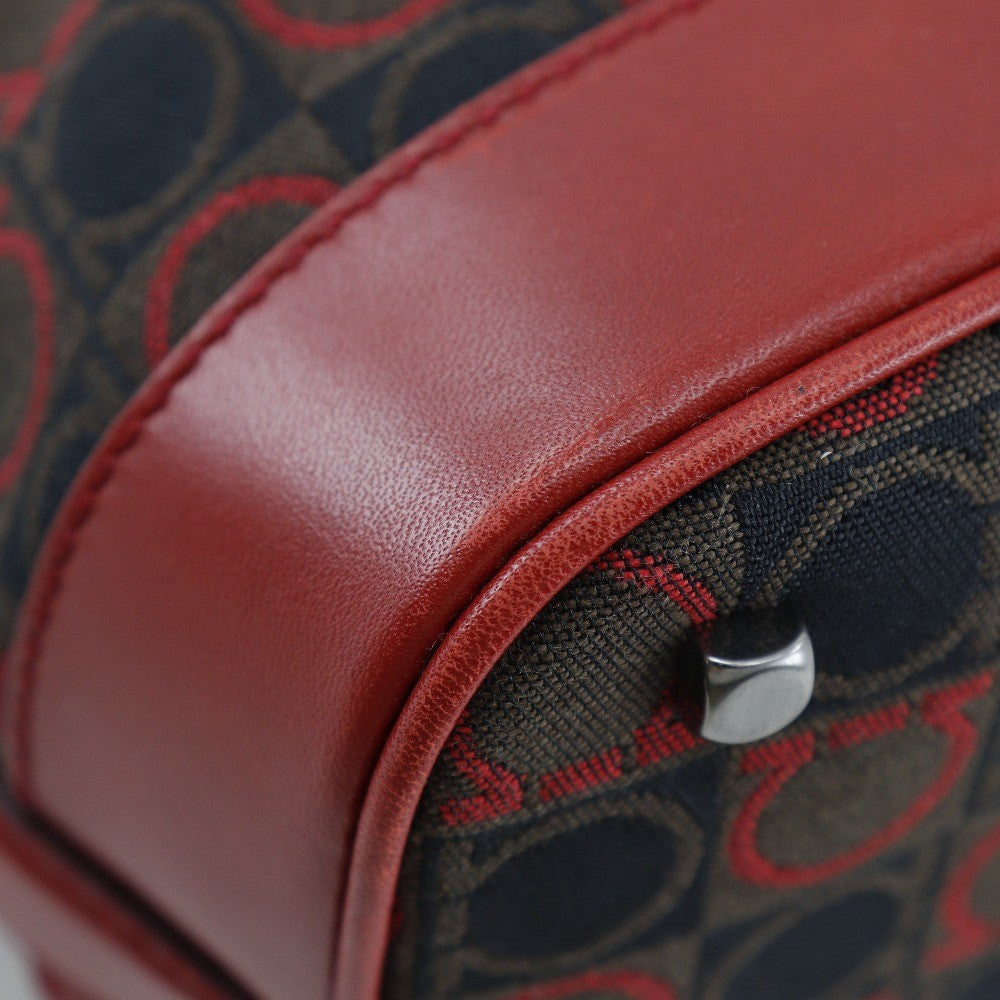 Salvatore Ferragamo Gancini Canvas Red Canvas Shoulder Bag Bag (Pre-Owned)
