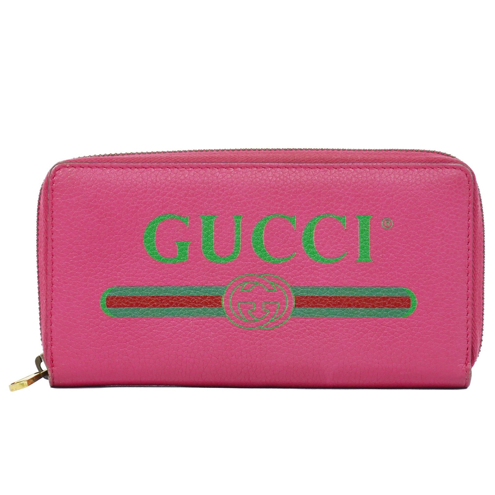 Gucci Vintage Logo Zip Around Leather Pink Leather Wallets Accessory (Pre-Owned)