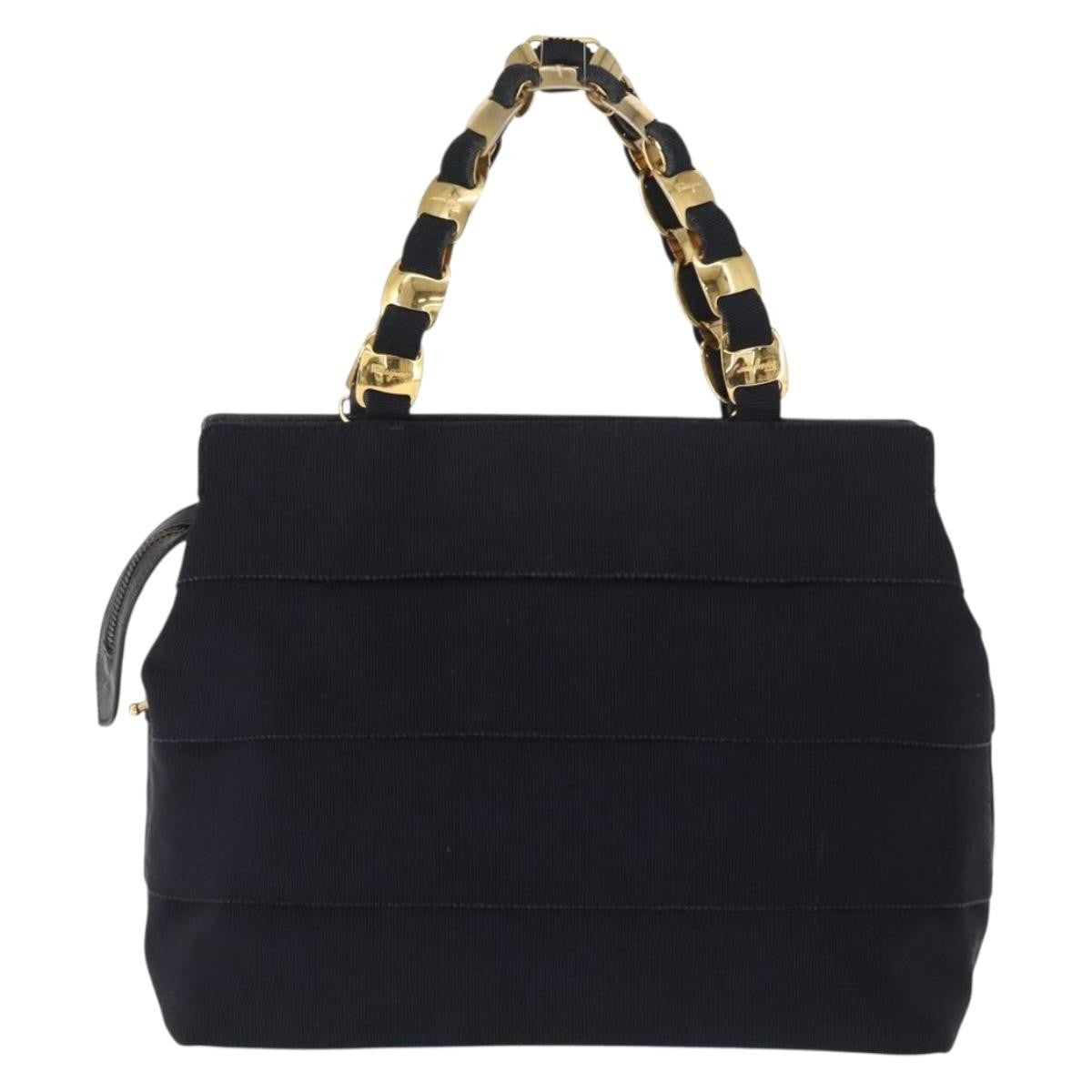 Salvatore Ferragamo Vala Canvas Navy Canvas Handbag (Pre-Owned)