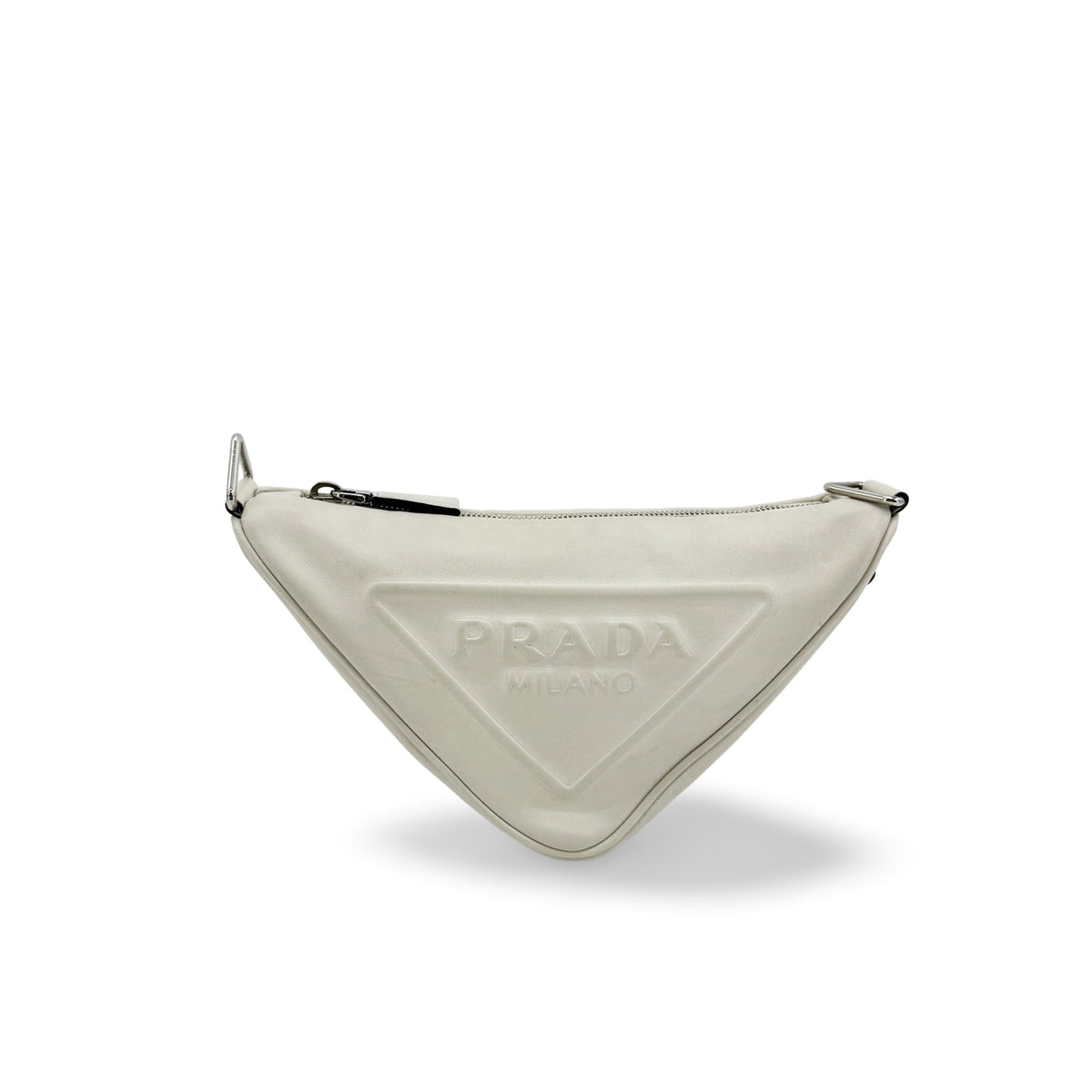 Prada Triangle Logo Zip Leather White Leather Crossbody Bag Bag (Pre-Owned)