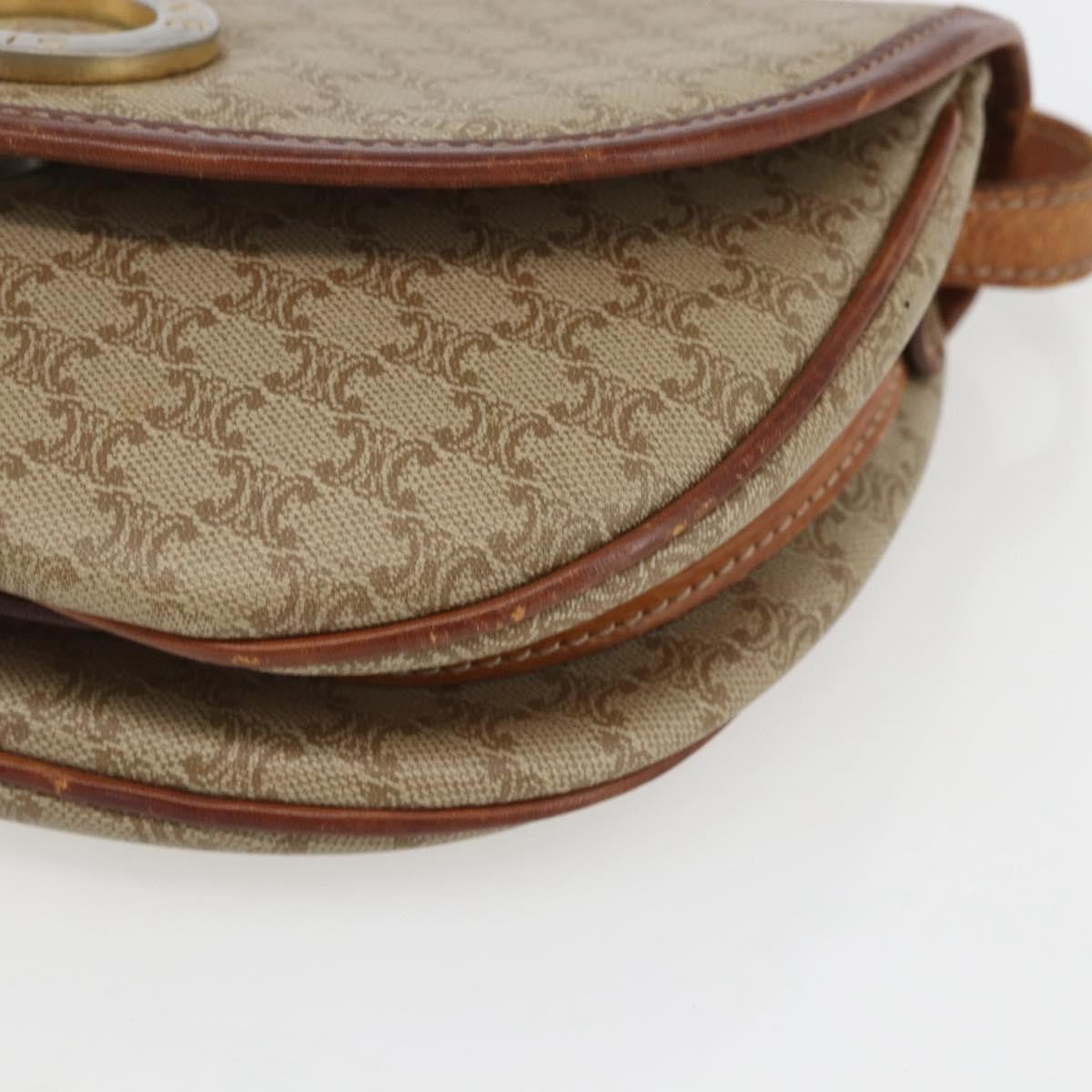 Celine Vintage Macadam Circle Logo Canvas And Leather Beige Canvas Shoulder Bag Bag (Pre-Owned)