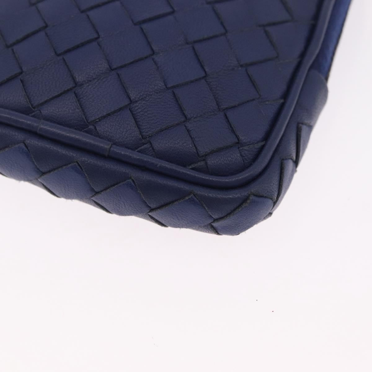 Bottega Veneta Zip Around Intrecciato Nappa Navy Leather Handbag (Pre-Owned)