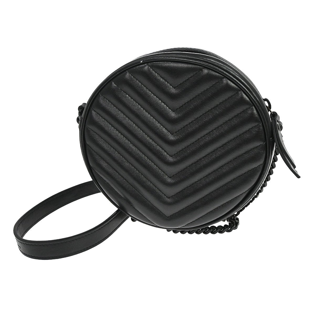 Saint Laurent Vinyle Round Camera Matelasse Chevron Leather Black Leather Crossbody Bag Bag (Pre-Owned)