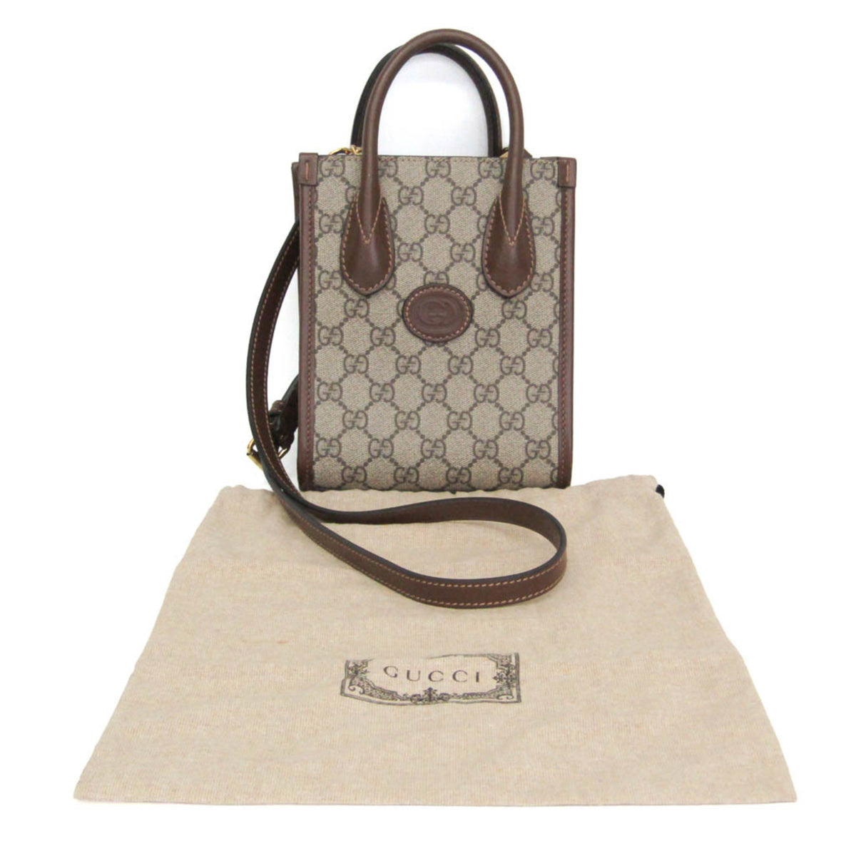 Gucci Interlocking G Patch Gg Coated Canvas Beige Canvas Tote Bag Bag (Pre-Owned)