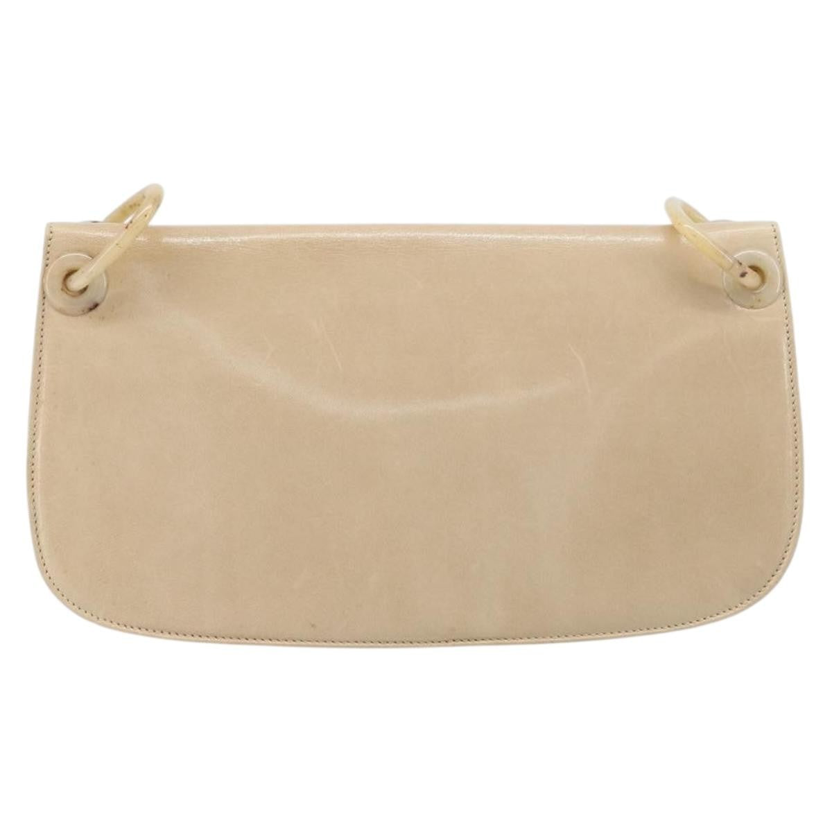 Prada Resin Chain Ruffle Flap Leather Beige Leather Handbag (Pre-Owned)