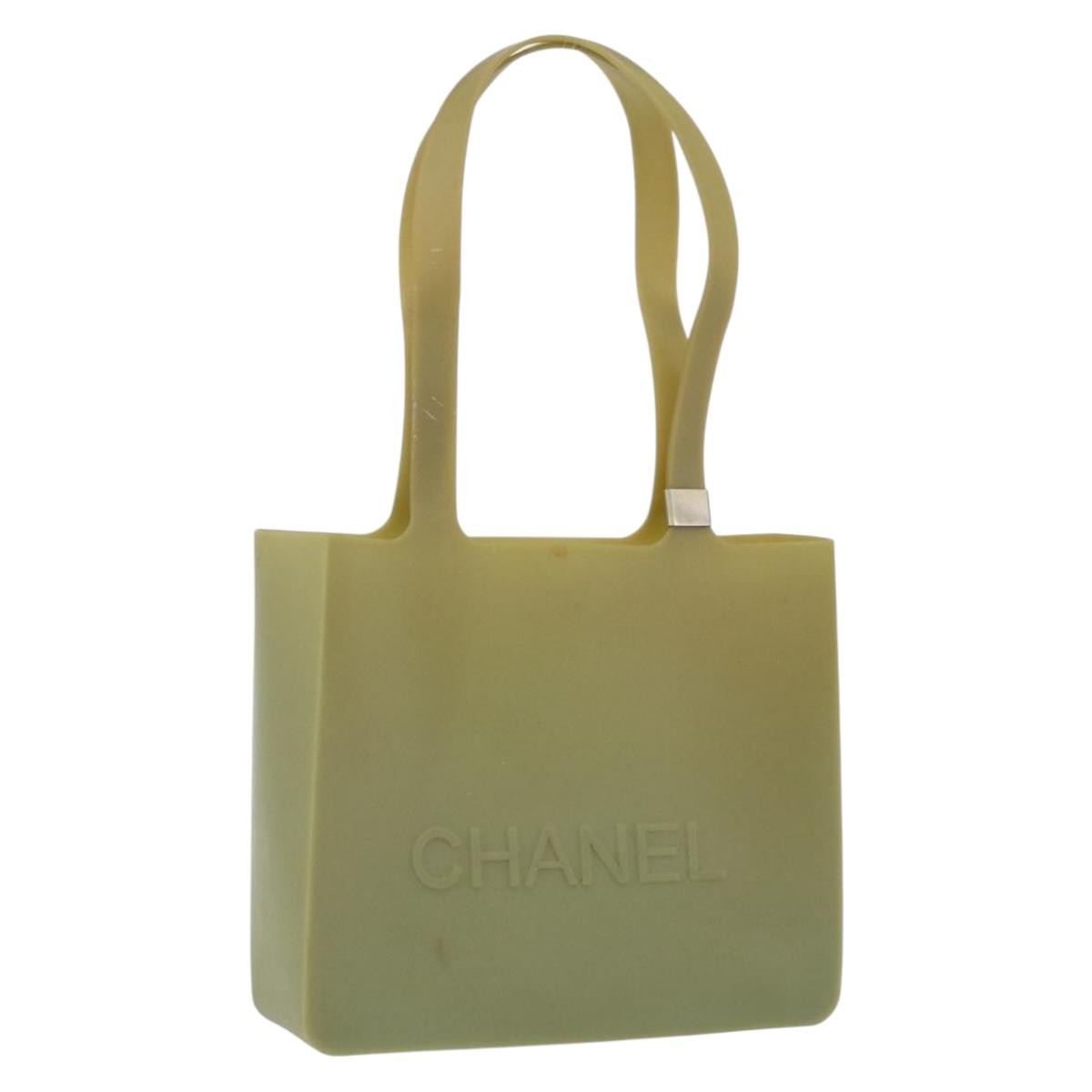 Chanel Vintage Logo Tote Plastic Khaki Plastic Tote Bag Bag (Pre-Owned)