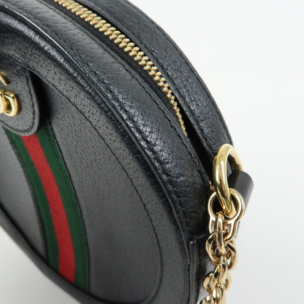 Gucci Ophidia Round Leather Black Leather Shoulder Bag Bag (Pre-Owned)