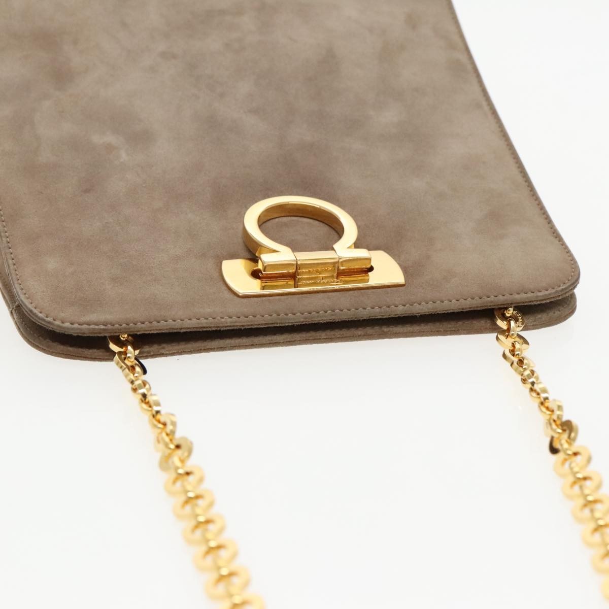 Salvatore Ferragamo Vintage Gancini Chain Suede Brown Suede Shoulder Bag Bag (Pre-Owned)