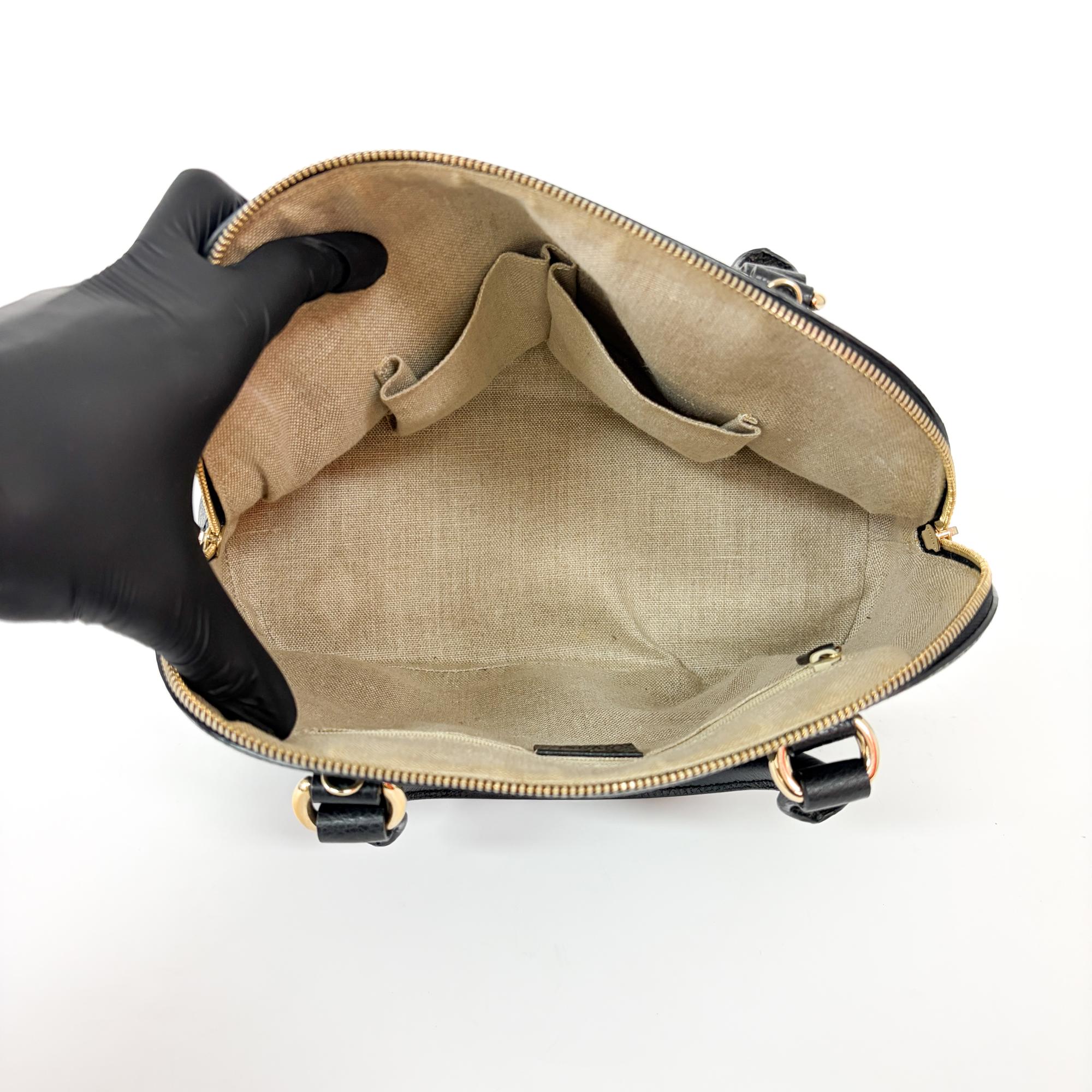 Gucci Dome Bowler Gg Suede Black Leather Handbag (Pre-Owned)