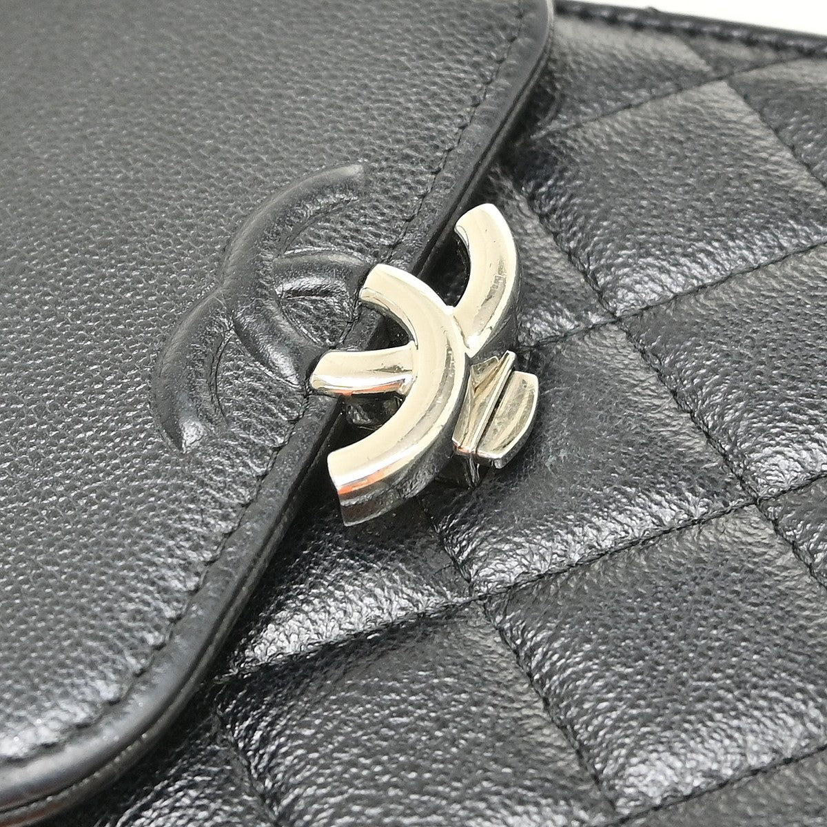 Chanel Cc Flap Phone Holder Quilted Caviar Black Leather Shoulder Bag Bag (Pre-Owned)