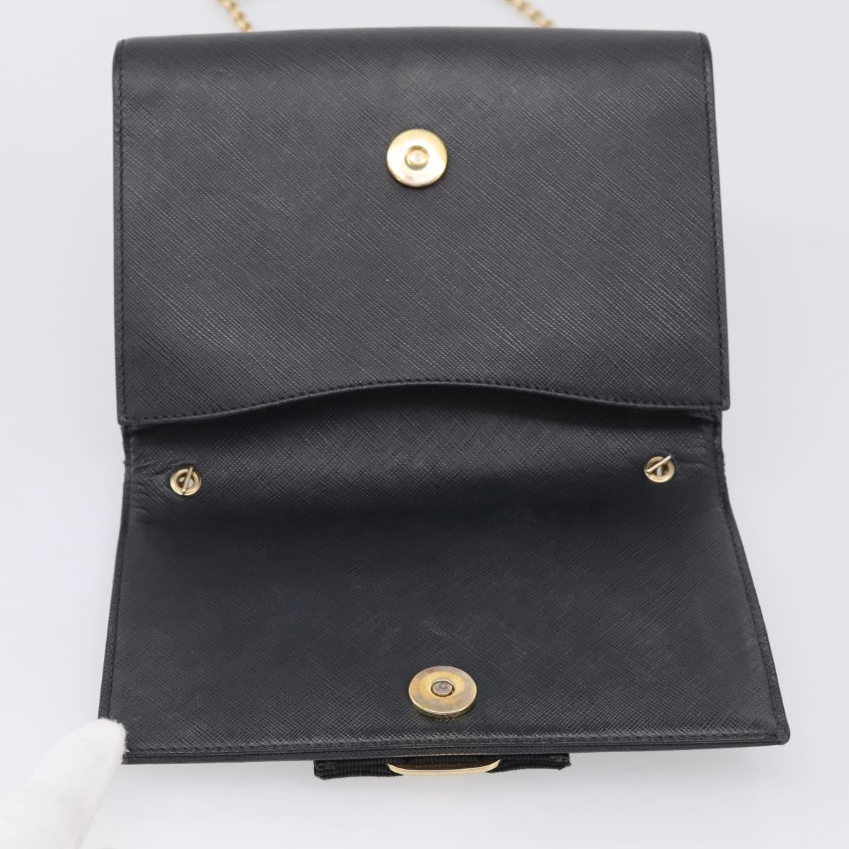 Salvatore Ferragamo Vala Chain Leather Black Leather Shoulder Bag Bag (Pre-Owned)
