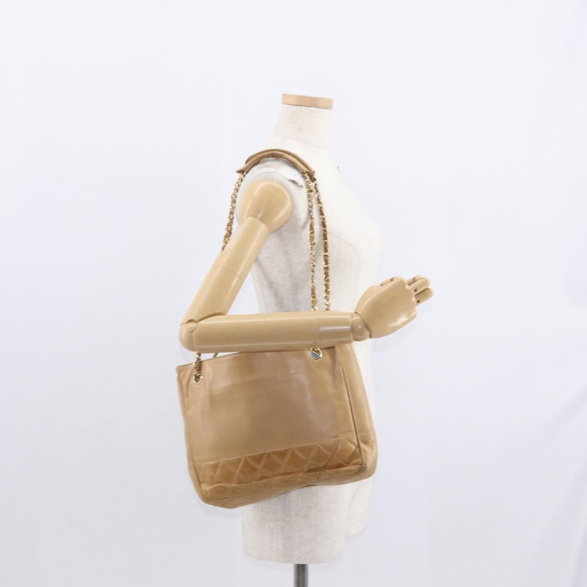 Chanel Vintage Shopping Tote Lambskin Beige Leather Tote Bag Bag (Pre-Owned)