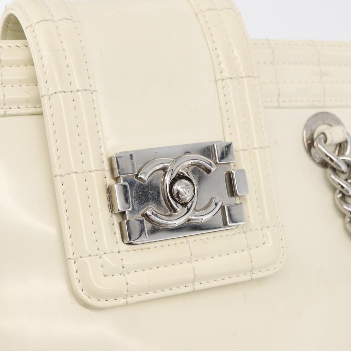 Chanel Boy Tote Glazed Calfskin White Patent_Leather Shoulder Bag Bag (Pre-Owned)