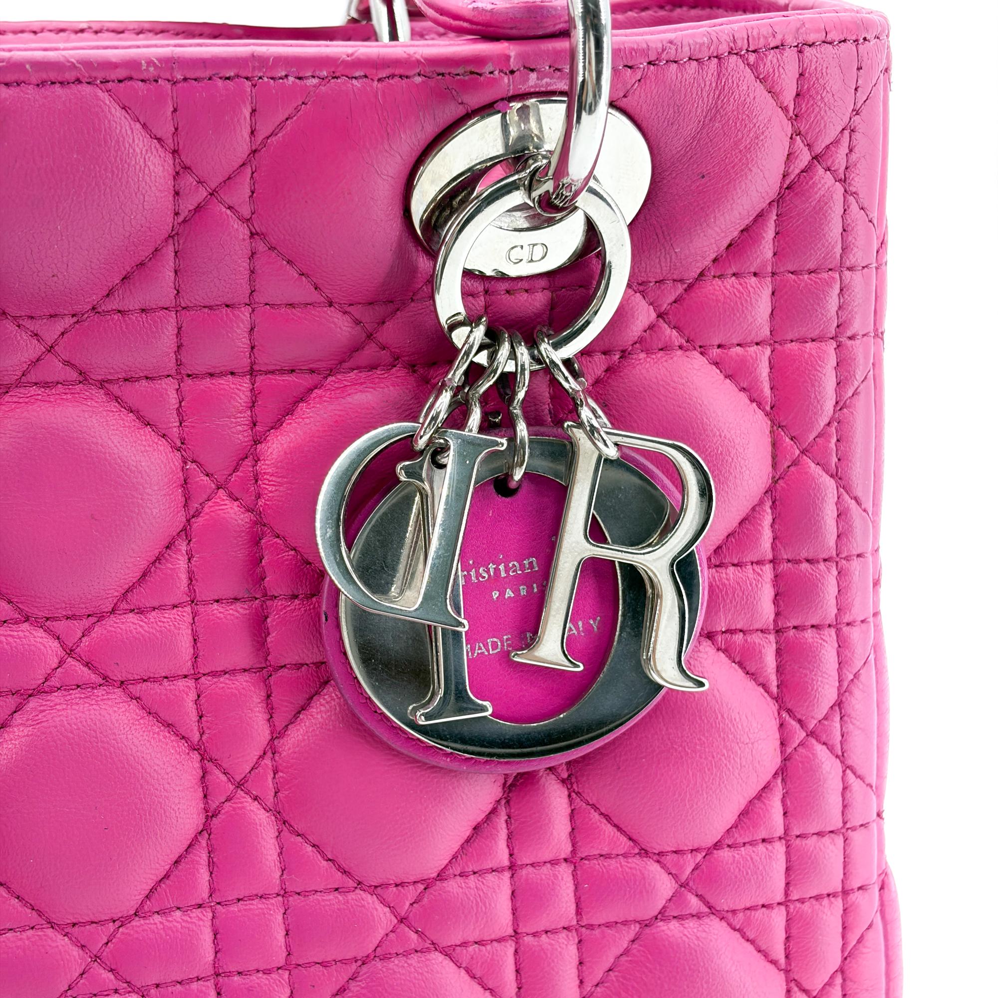 Christian Dior Lady Dior Bag Cannage Quilt Lambskin Pink Leather Handbag (Pre-Owned)