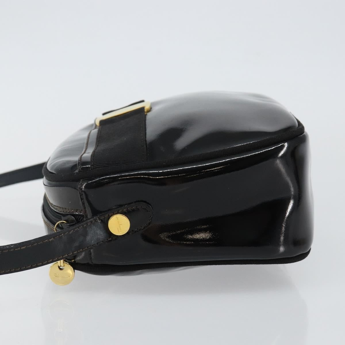 Salvatore Ferragamo Vala Patent Leather Black Patent_Leather Bag (Pre-Owned)