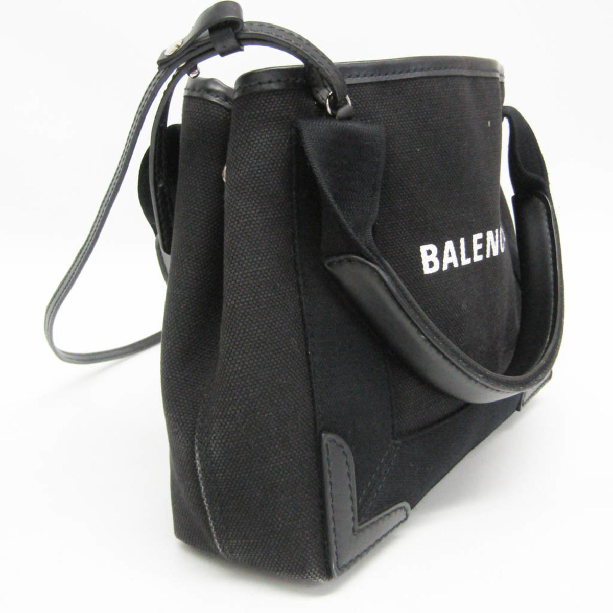 Balenciaga Navy Cabas Canvas With Leather Black Canvas Tote Bag Bag (Pre-Owned)