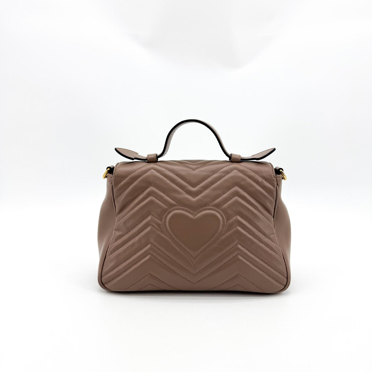 Gucci Gg Marmont Top Handle Flap Matelasse Leather Brown Leather Handbag (Pre-Owned)