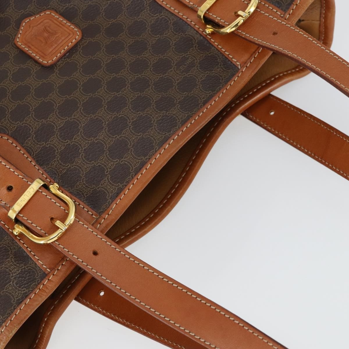 Celine Vintage Macadam Canvas And Leather Brown Canvas Handbag (Pre-Owned)