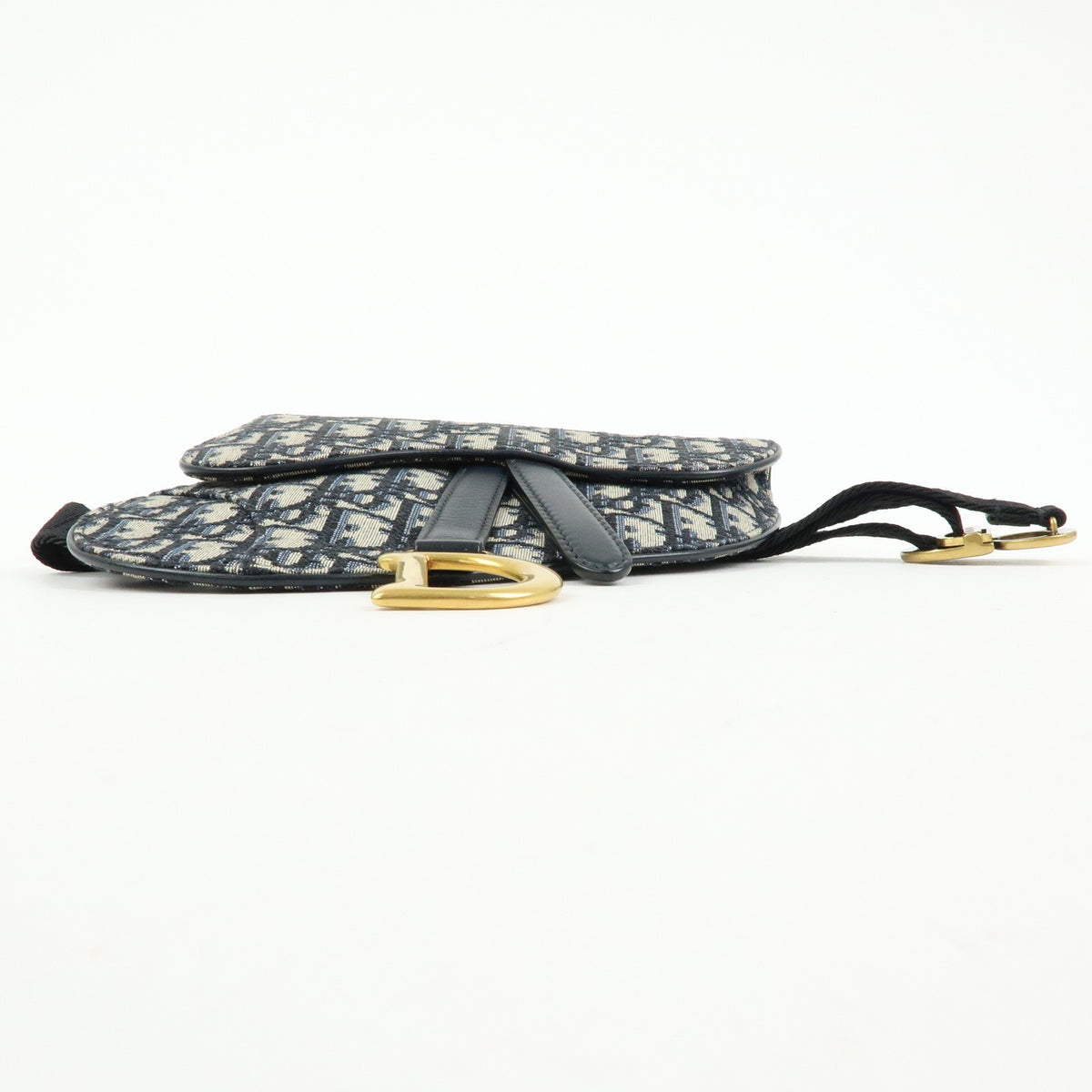 Christian Dior Saddle Belt Oblique Canvas Navy Canvas Handbag (Pre-Owned)