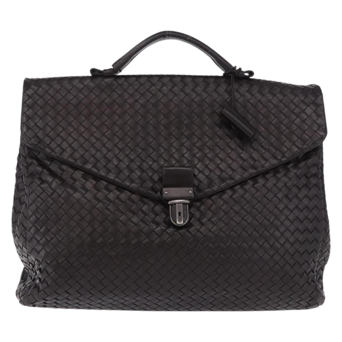 Bottega Veneta Envelope Intrecciato Nappa Black Leather Briefcase Bag (Pre-Owned)