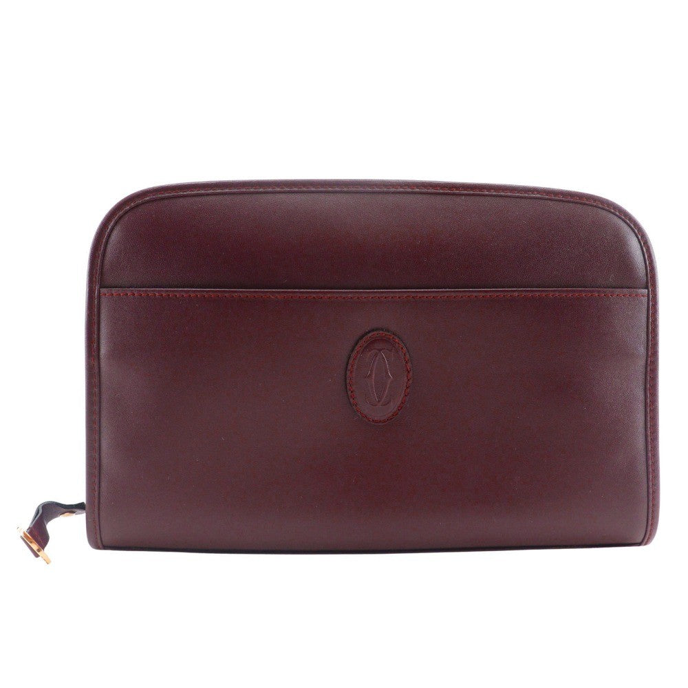 Cartier Vintage Must De Cartier Leather Burgundy Leather Clutche & Pouche Bag (Pre-Owned)