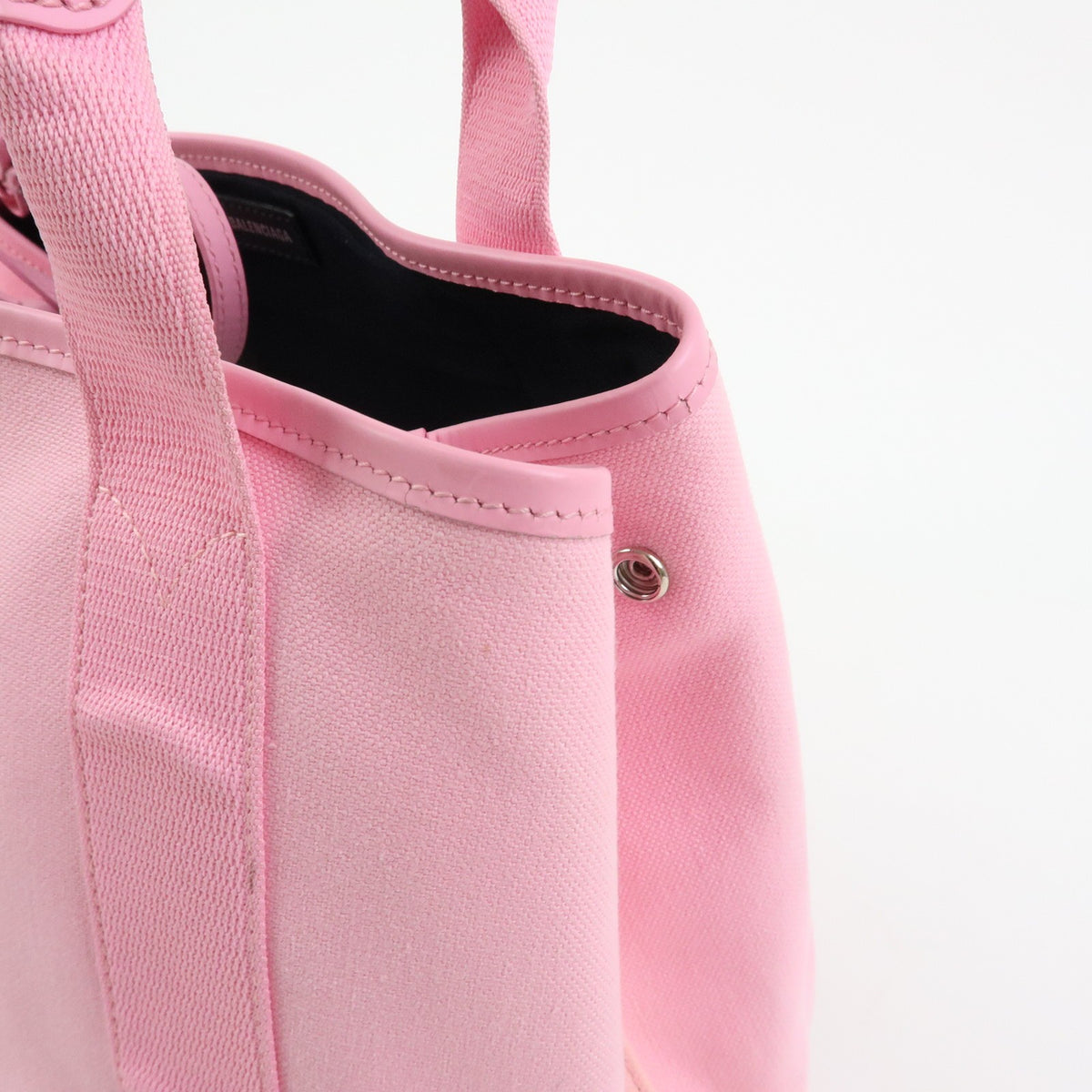 Balenciaga Navy Cabas Canvas With Leather Pink Canvas Tote Bag Bag (Pre-Owned)