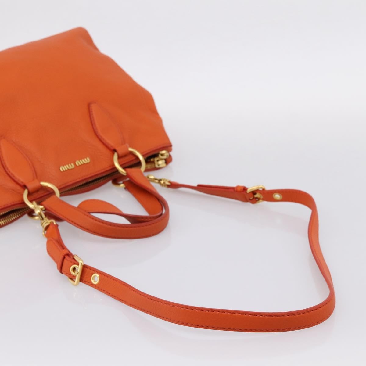 Miu Miu Caribou Convertible Tote Leather Orange Leather Handbag (Pre-Owned)