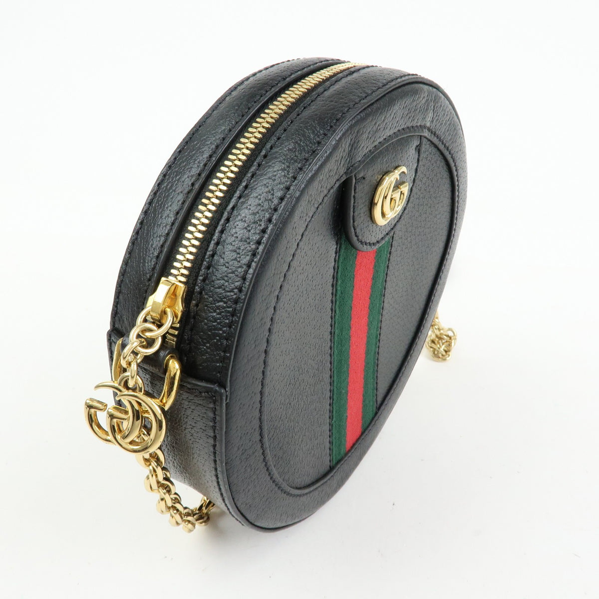 Gucci Ophidia Round Leather Black Leather Shoulder Bag Bag (Pre-Owned)