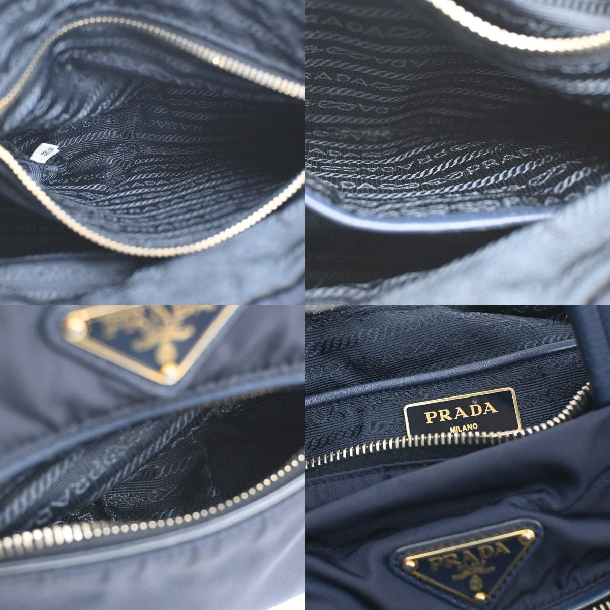 Prada Zip Convertible Shopping Tote Tessuto With Saffiano Leather Navy Nylon Handbag (Pre-Owned)