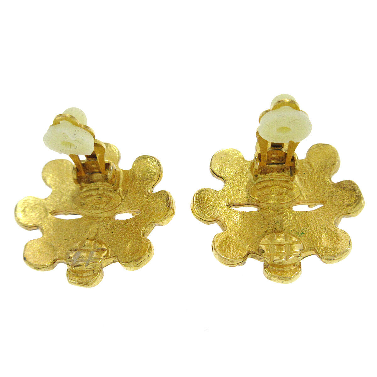 Chanel Vintage Flower Clip-On Metal Gold Gold_Plated Earrings Jewelry (Pre-Owned)