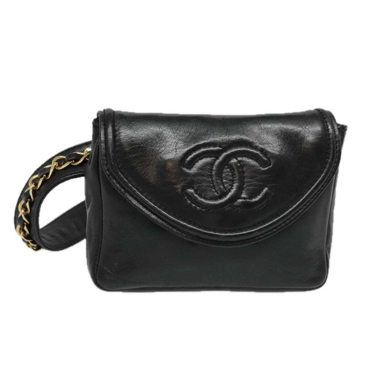 Chanel Chain Envelope Belt Quilted Calfskin Black Leather Clutche & Pouche Bag (Pre-Owned)