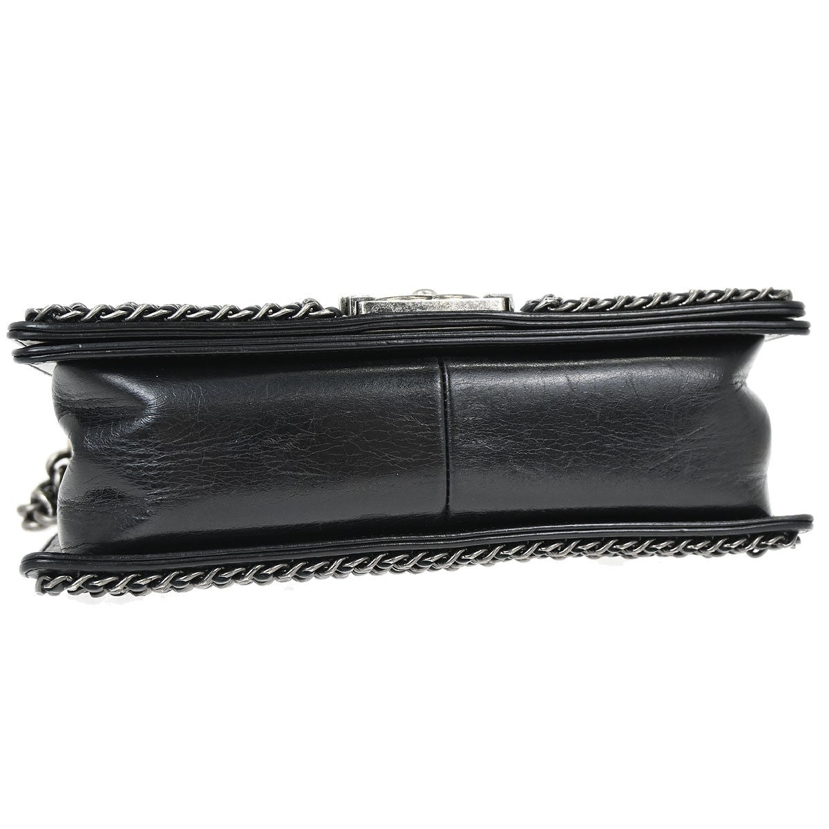 Chanel Boy Flap Quilted Glazed Calfskin Black Leather Handbag (Pre-Owned)