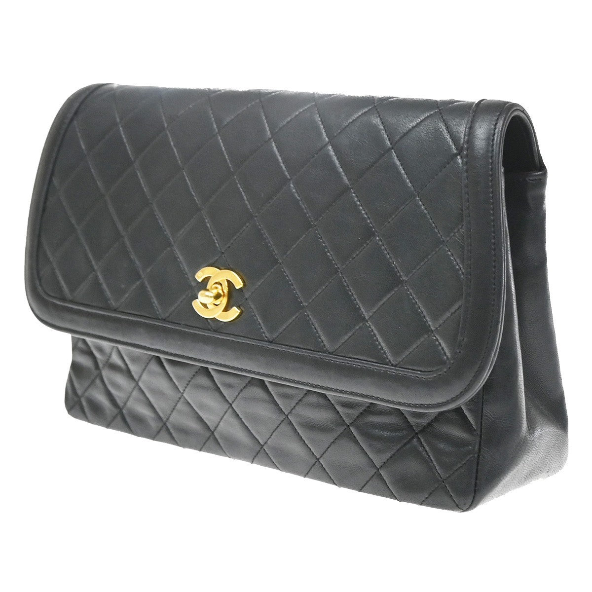 Chanel Chanel Matelassé Cuir Noir Black Leather Black Leather Shoulder Bag Bag (Pre-Owned)