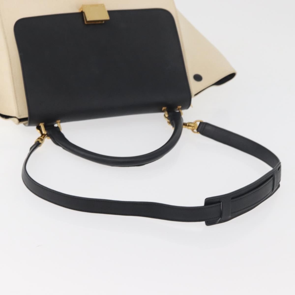 Celine Trapeze Leather With Canvas Beige Canvas Handbag (Pre-Owned)